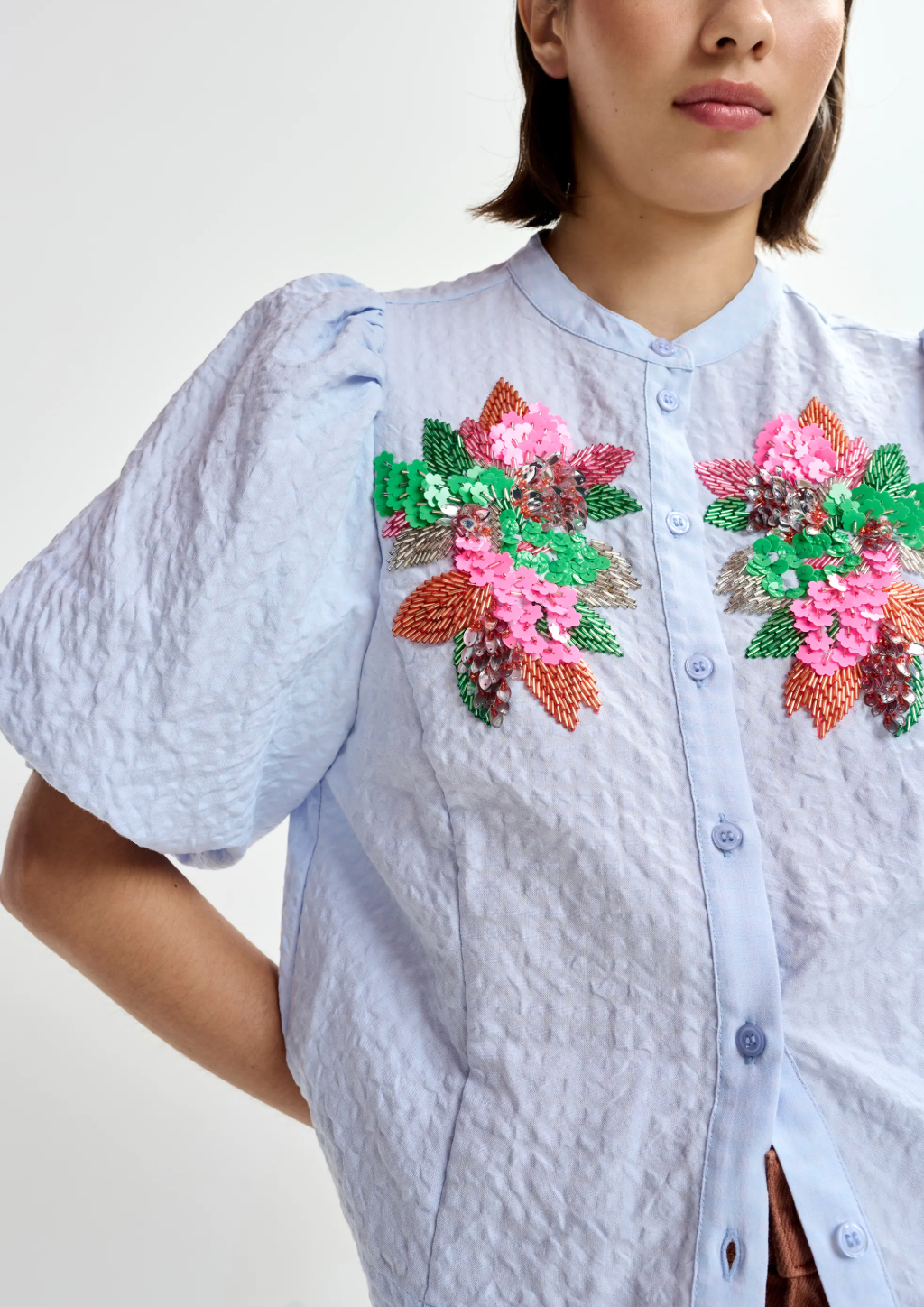 Essentiel Antwerp Jaiden Embellished Shirt in Nile Blue