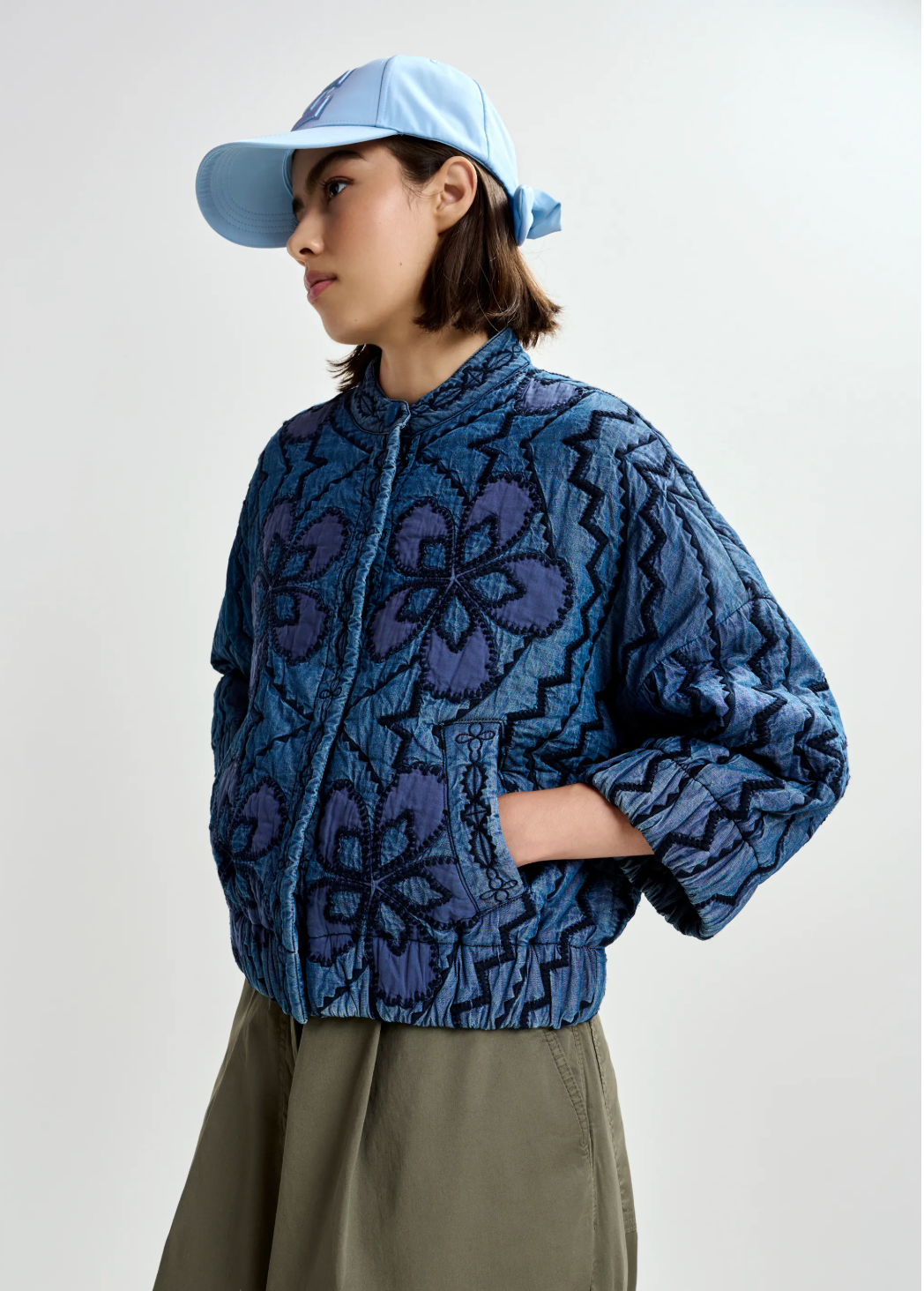 Essentiel Antwerp Jatropha Quilted Denim Jacket in Nile Blue