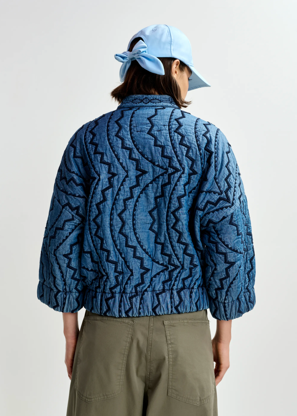Essentiel Antwerp Jatropha Quilted Denim Jacket in Nile Blue