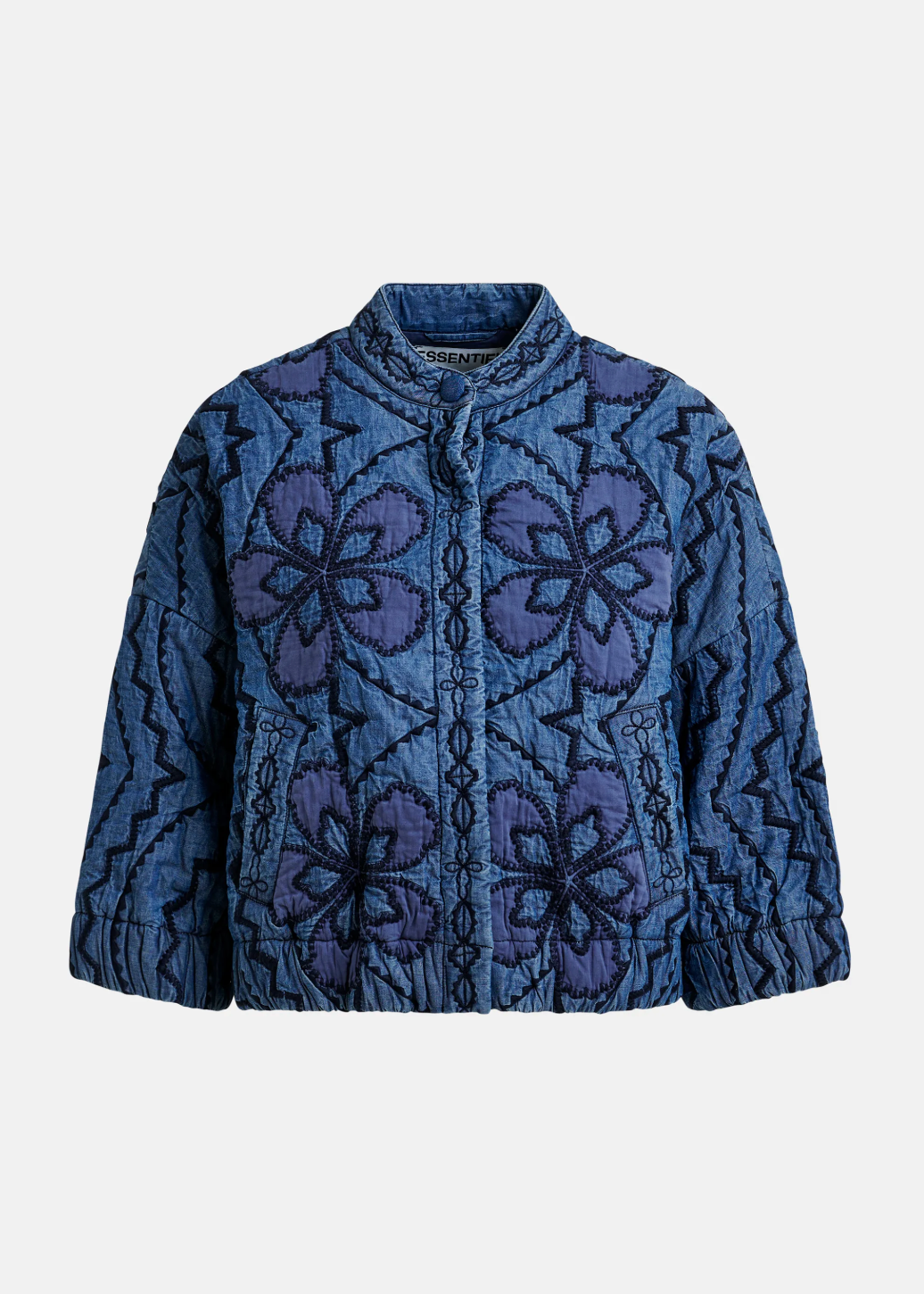 Essentiel Antwerp Jatropha Quilted Denim Jacket in Nile Blue