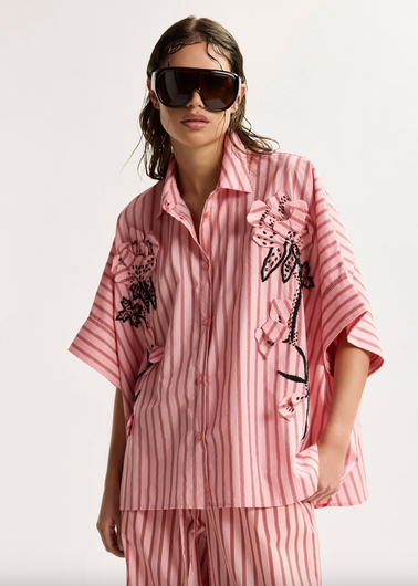 Essentiel Antwerp Jeez 3D Flower Shirt - Faded Plum