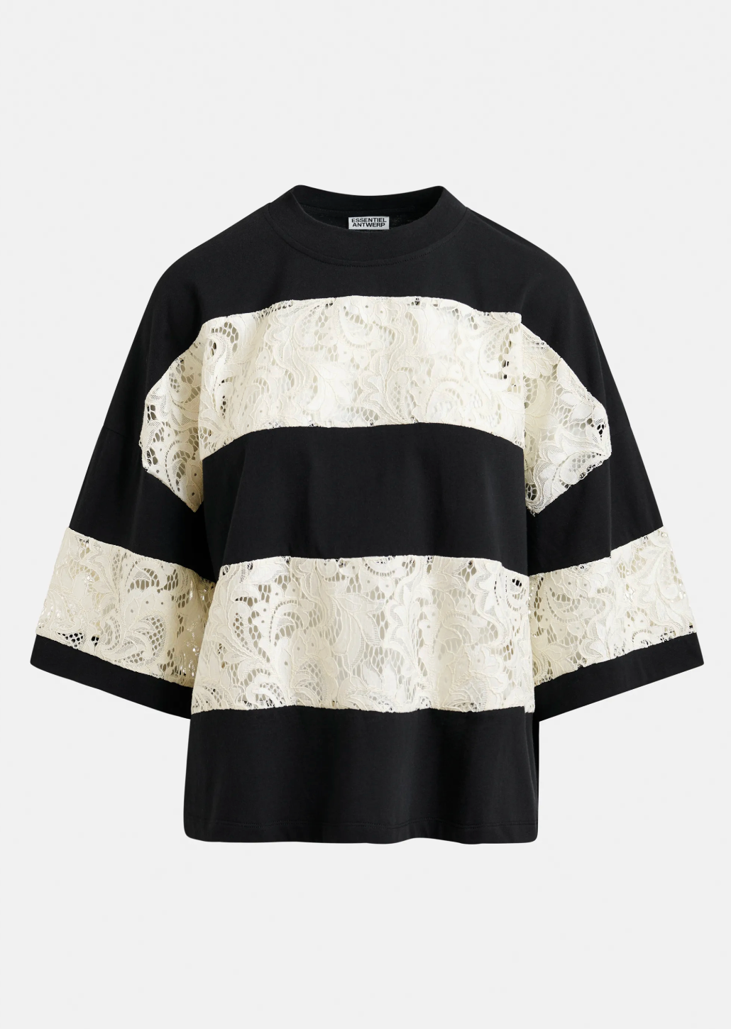 Essentiel Antwerp Jemix Striped Lace Tee in Black