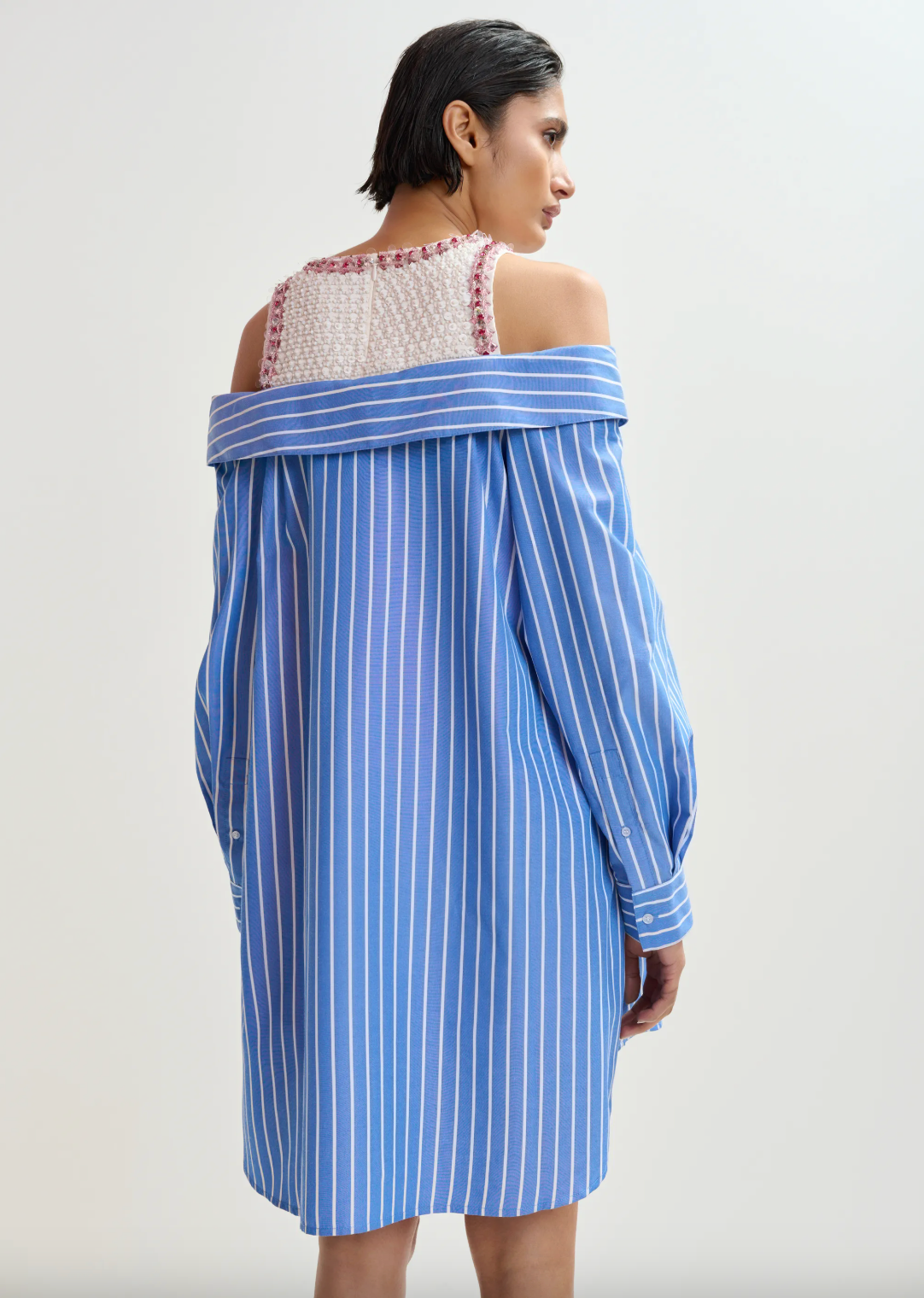 Essentiel Antwerp Jori Embellished Shirt Dress in Blue