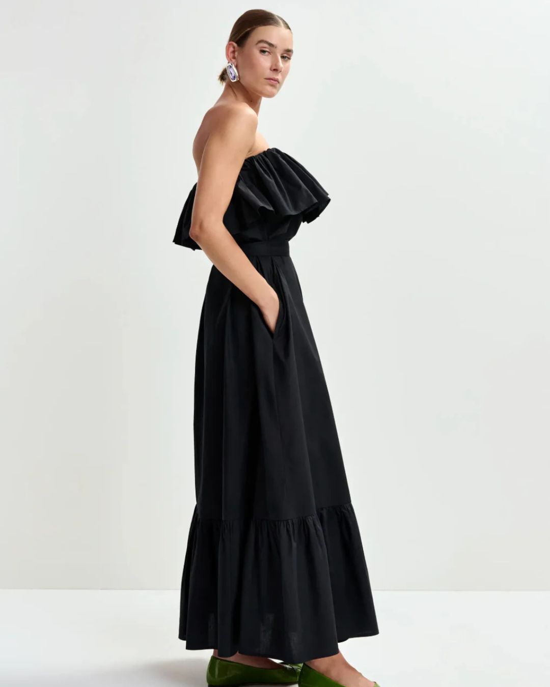 Essentiel Antwerp Joyce Belted Ruffle Dress in Black