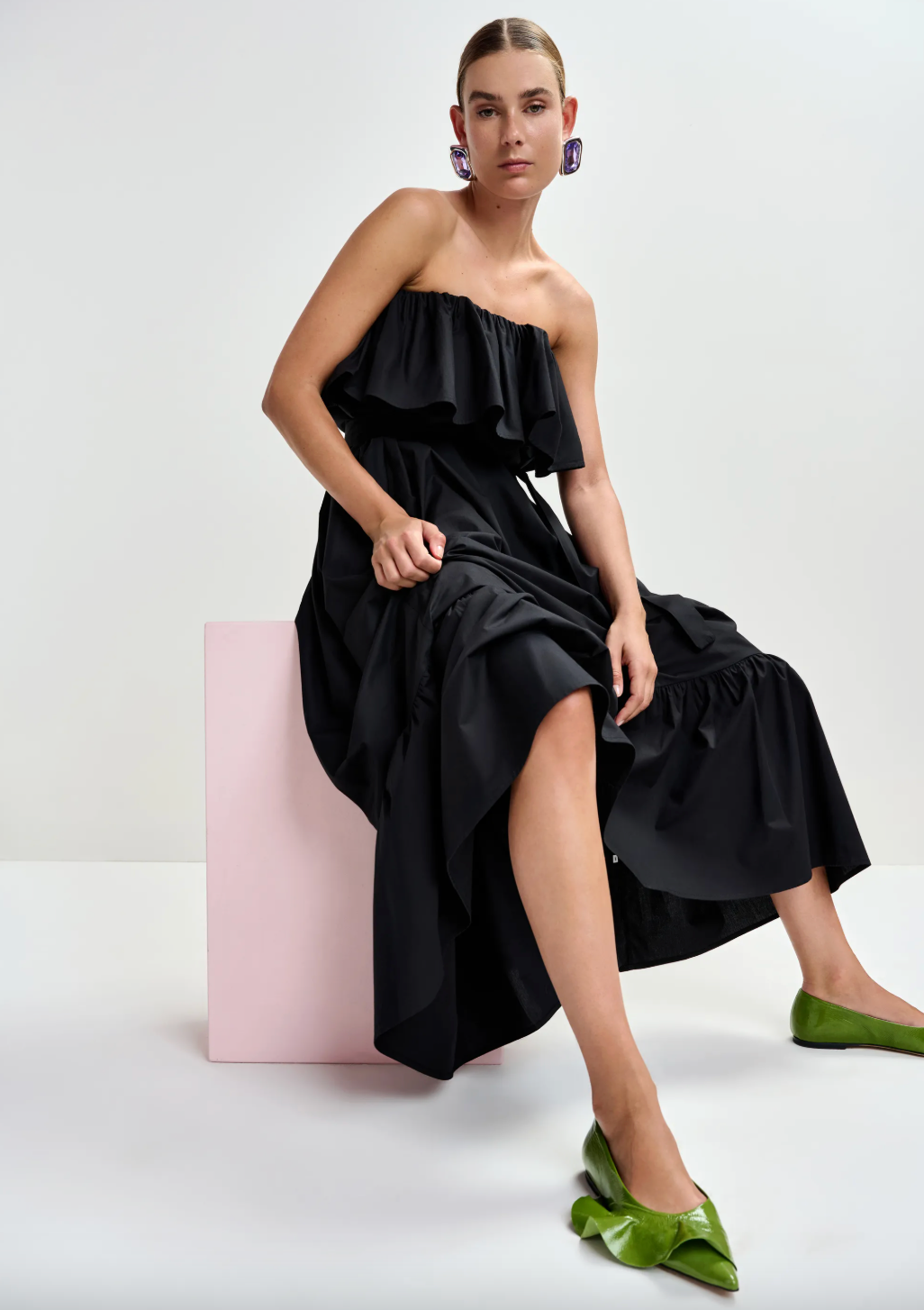 Essentiel Antwerp Joyce Belted Ruffle Dress in Black