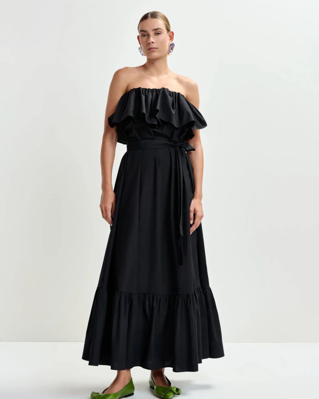 Essentiel Antwerp Joyce Belted Ruffle Dress in Black