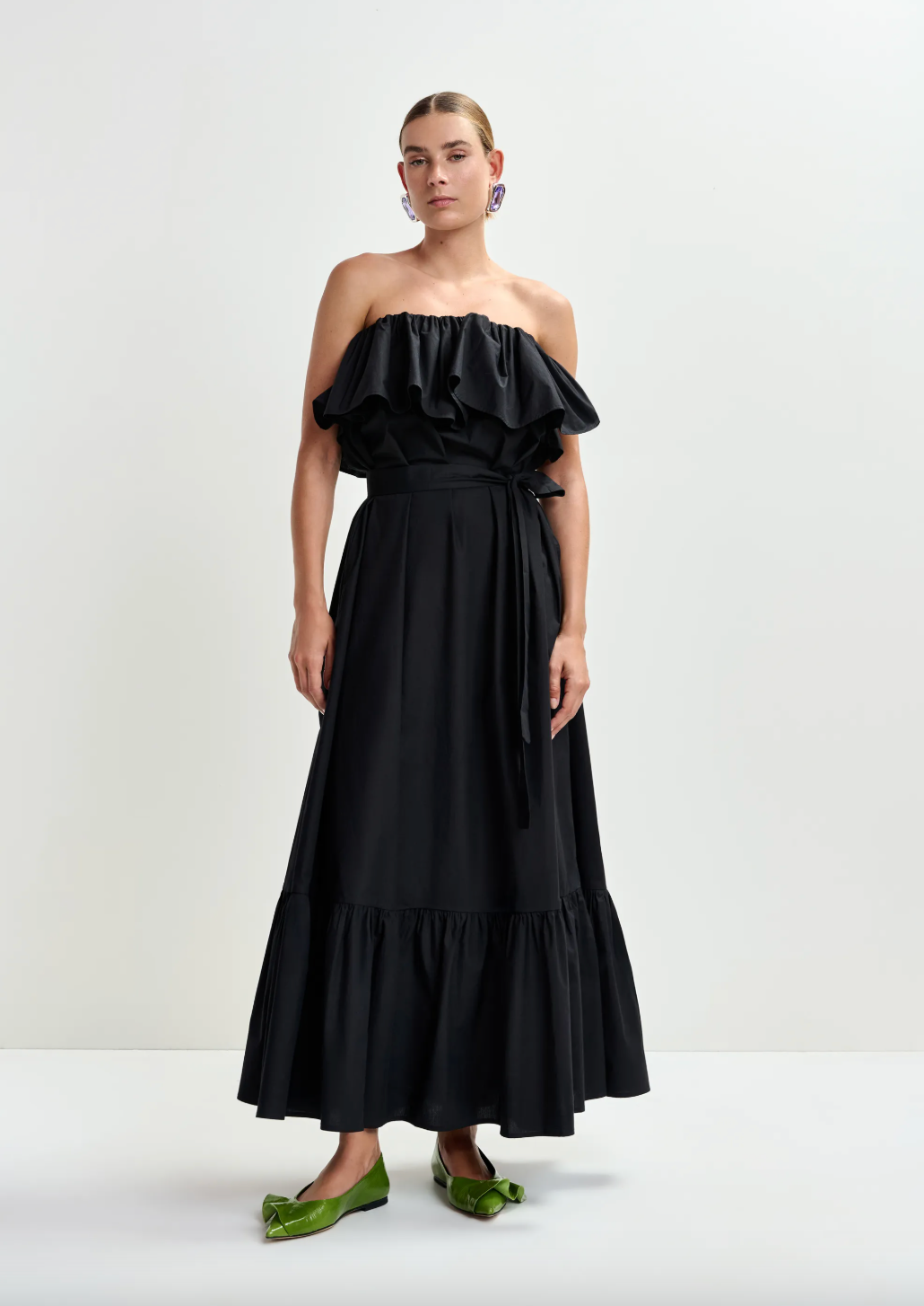 Essentiel Antwerp Joyce Belted Ruffle Dress in Black