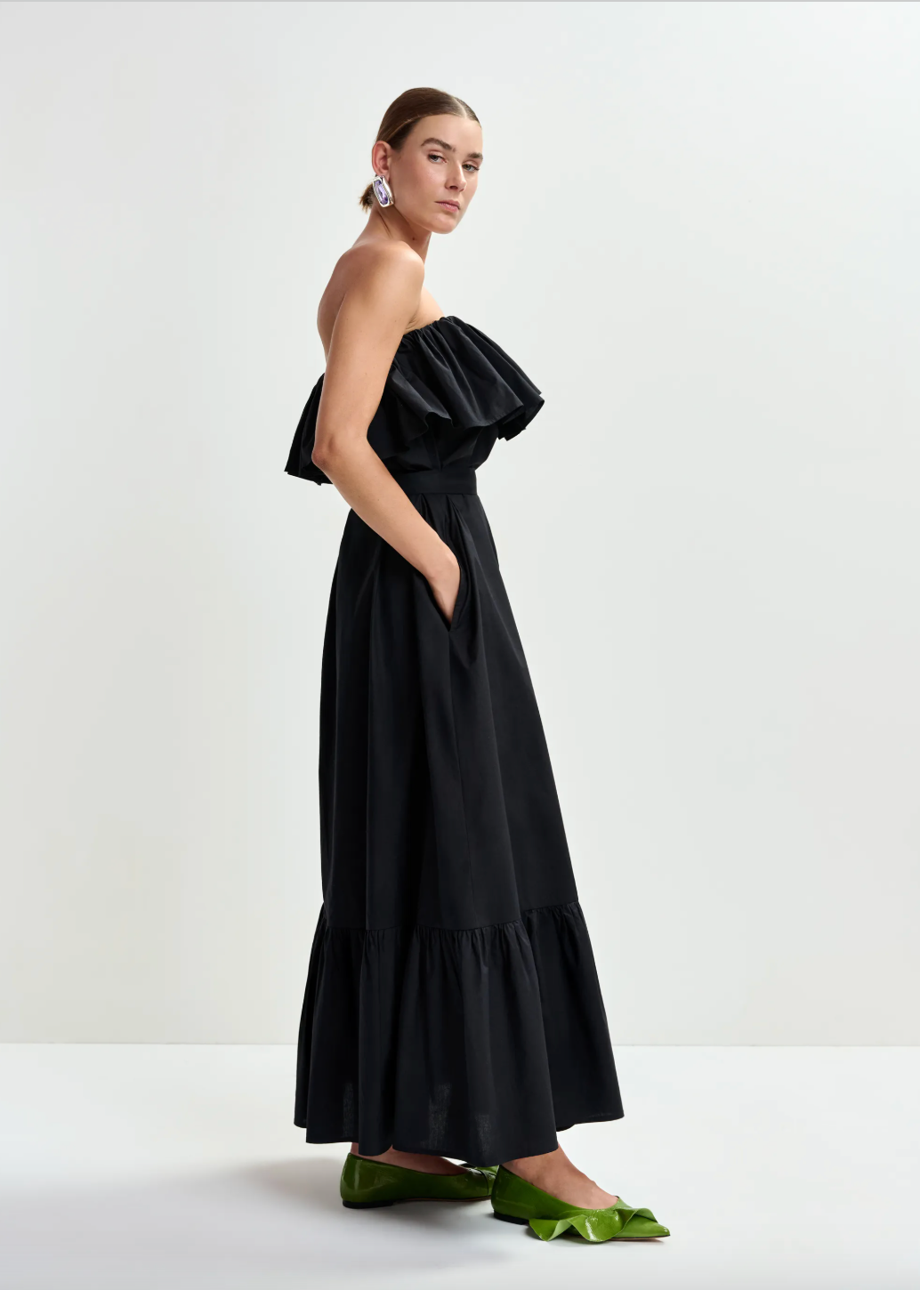 Essentiel Antwerp Joyce Belted Ruffle Dress in Black