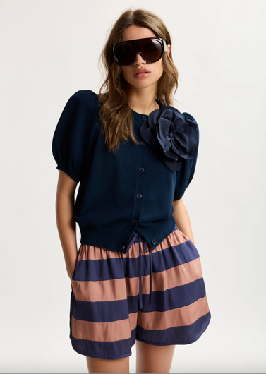 Essentiel Antwerp Jumpo Cardi with Brooch in Patriot Blue