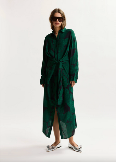 Essentiel Antwerp Kamila Waist Tie Shirt Dress - Bottle Green