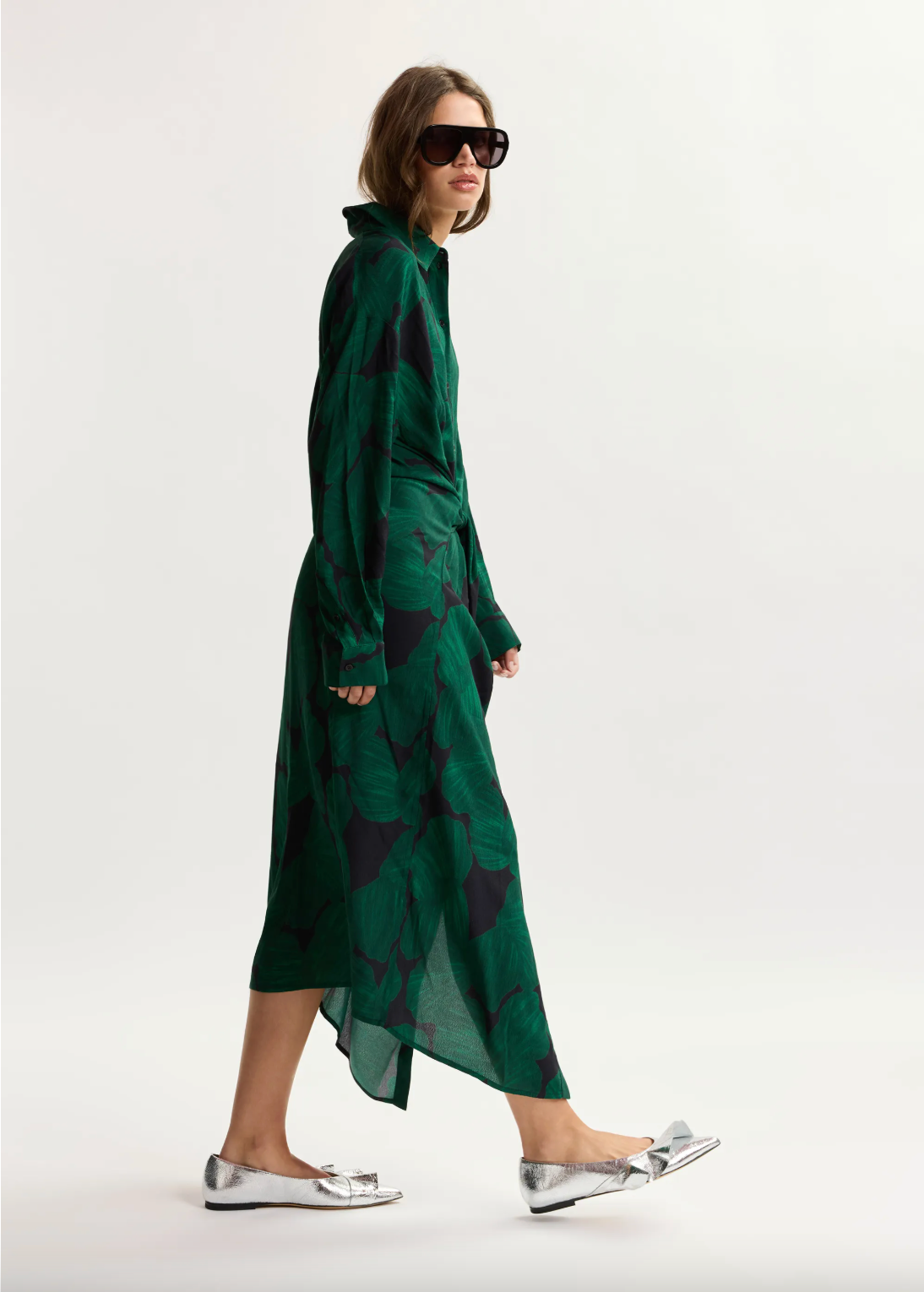 Essentiel Antwerp Kamila Waist Tie Shirt Dress - Bottle Green