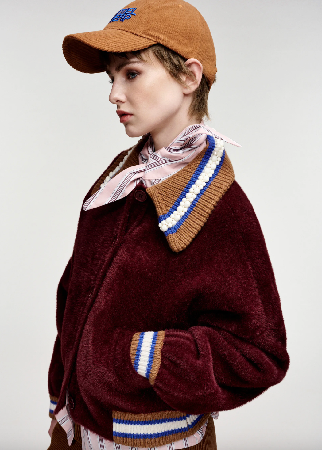 Essentiel Antwerp Kamore Knit Jacket with Collar - Wine Not