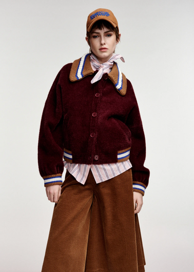 Essentiel Antwerp Kamore Knit Jacket with Collar - Wine Not