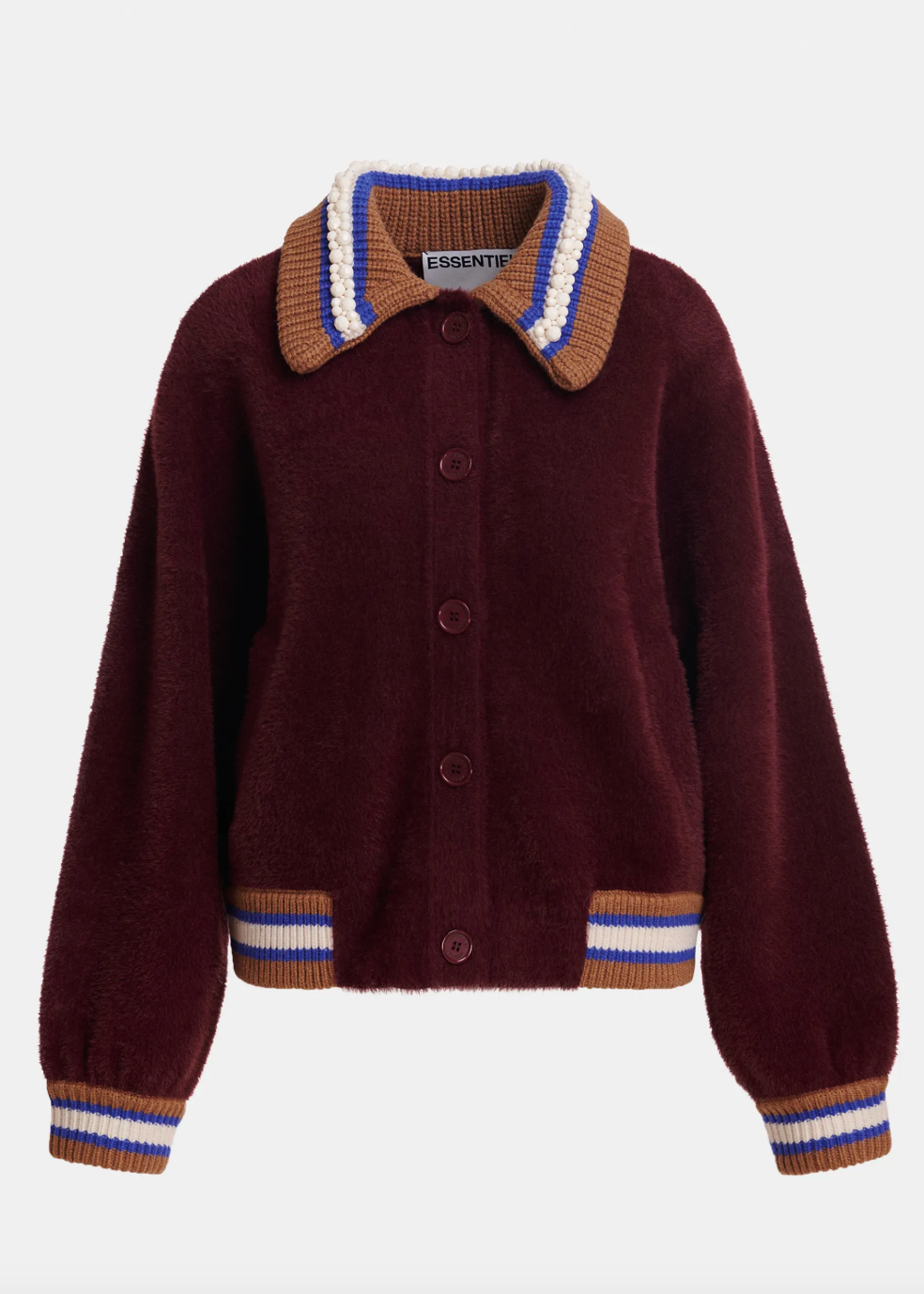 Essentiel Antwerp Kamore Knit Jacket with Collar - Wine Not