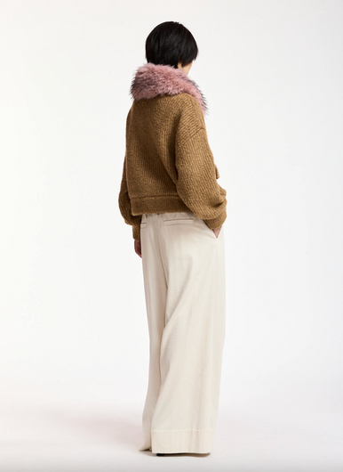Essentiel Antwerp Kanada Knitted Jacket with Fur - Camel Club