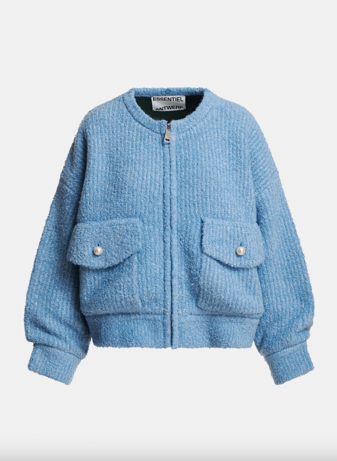 Essentiel Antwerp Kanada Knitted Jacket with Fur Collar - Azure Affair