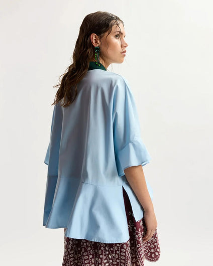 Essentiel Antwerp Kaylee Peplum Ruffle Shirt - Aquamarine