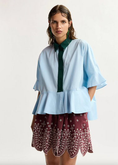 Essentiel Antwerp Kaylee Peplum Ruffle Shirt - Aquamarine