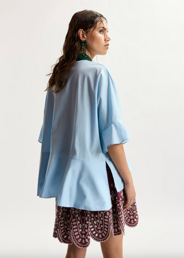 Essentiel Antwerp Kaylee Peplum Ruffle Shirt - Aquamarine