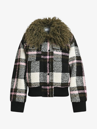 Essentiel Antwerp Kpop Faux Fur Collar Bomber - Khaki Mission