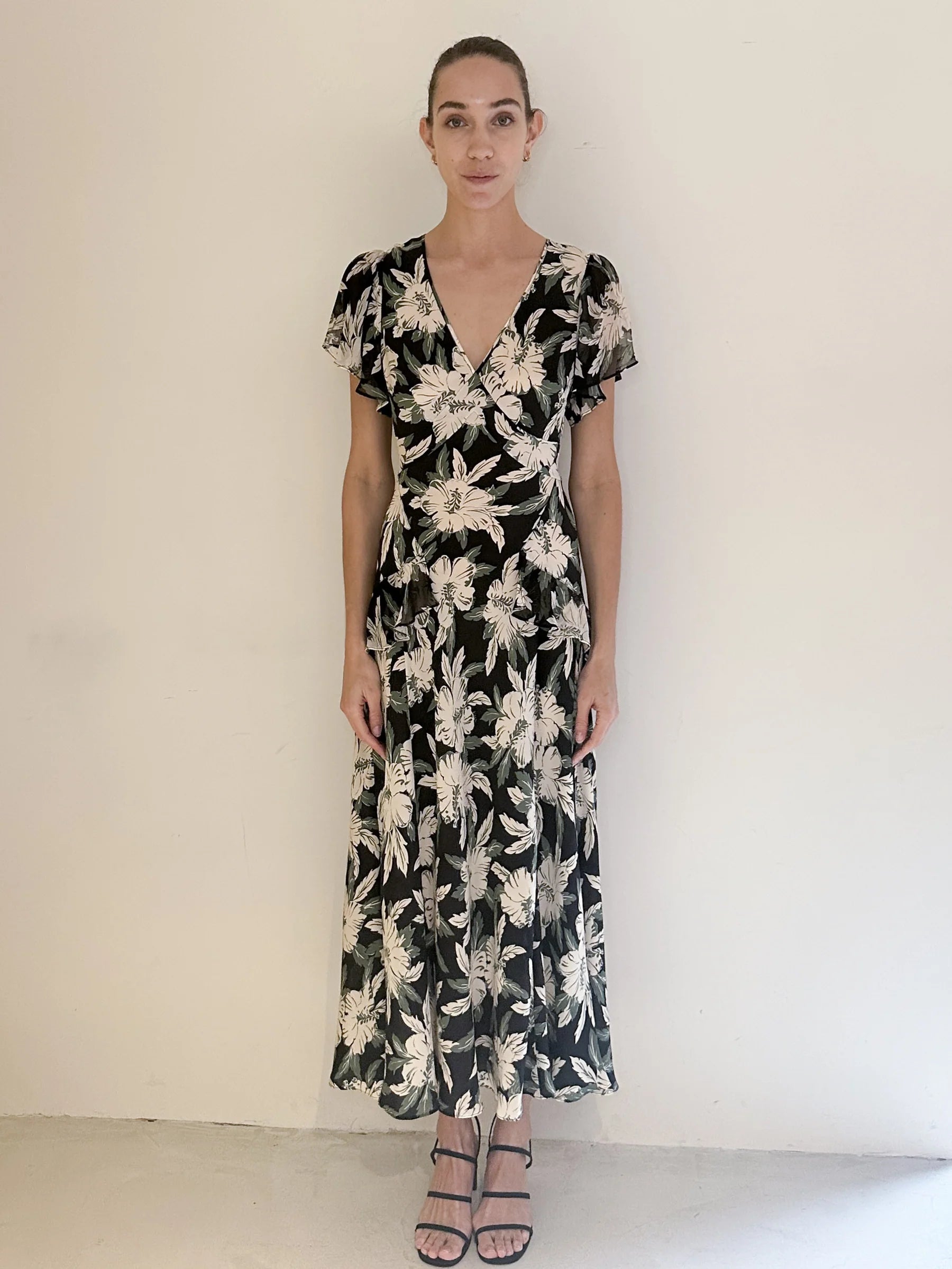 RIXO Evie Dress in Hibiscus Black