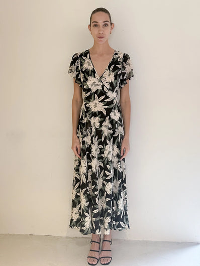 RIXO Evie Dress in Hibiscus Black