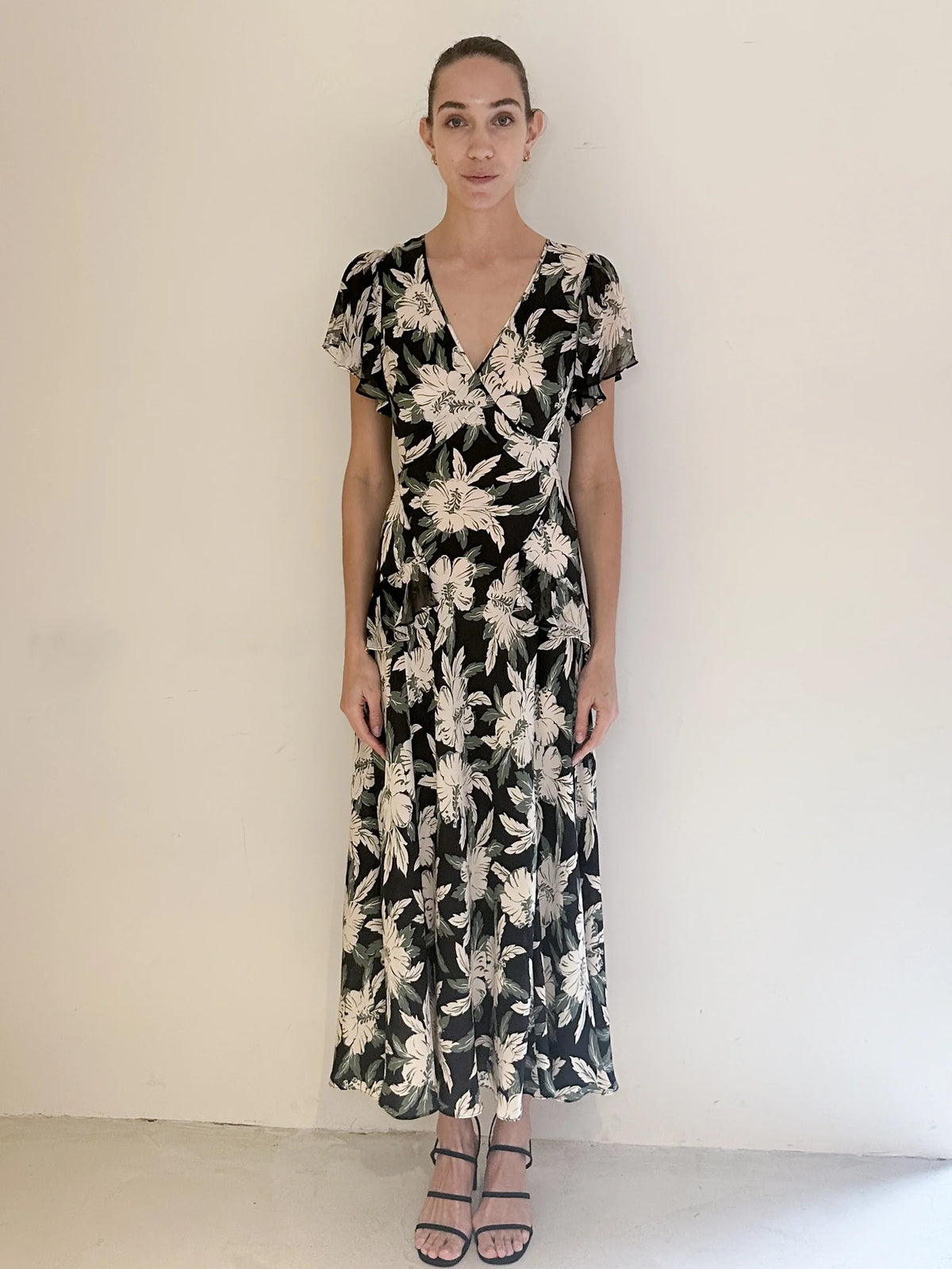 RIXO Evie Dress in Hibiscus Black