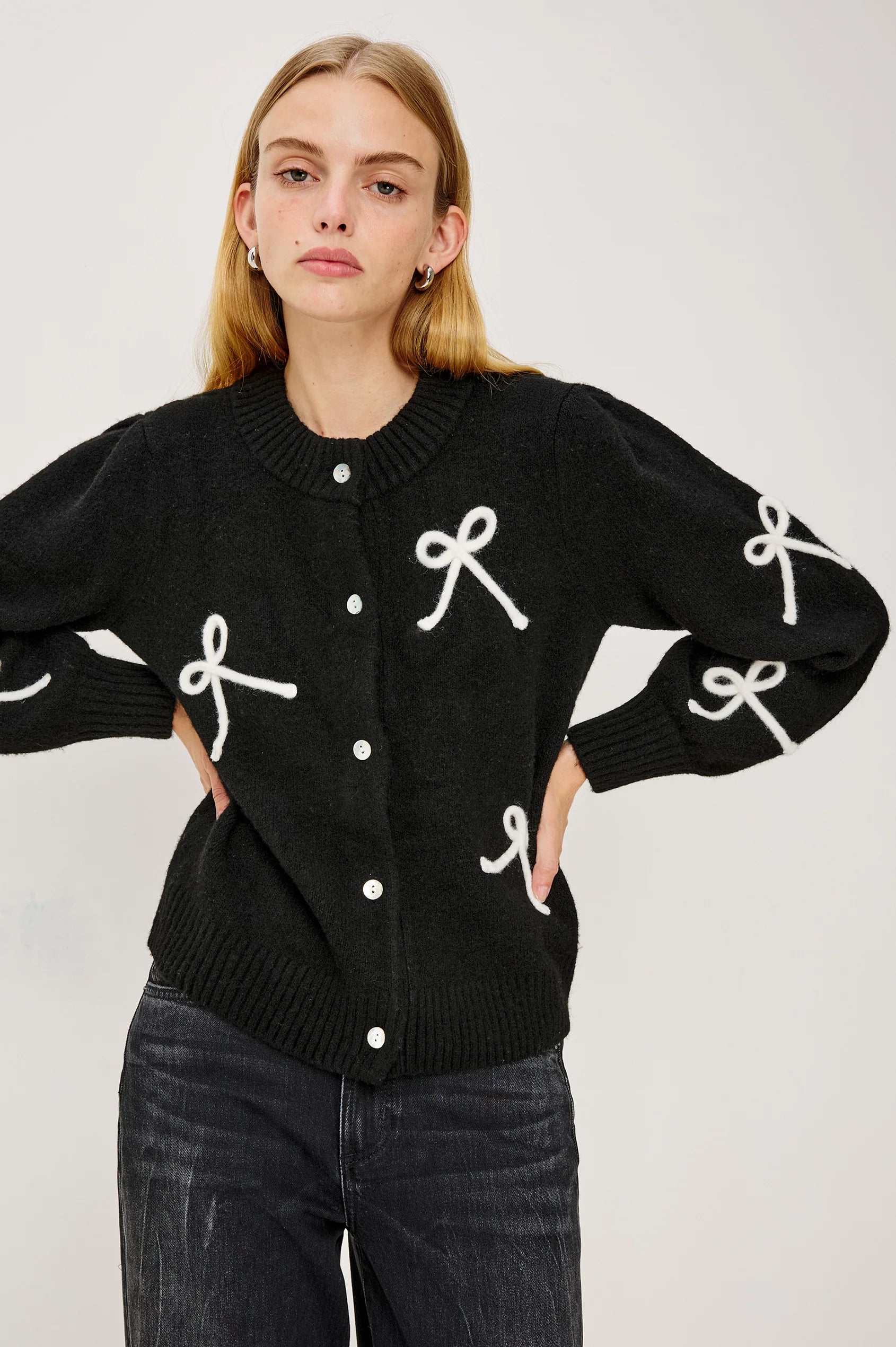 Rails Francesca Bow Knit Cardigan in Black
