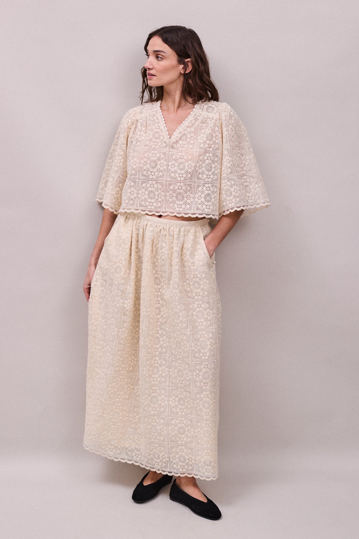 Faune Jean Skirt in Lace Flower Oyster
