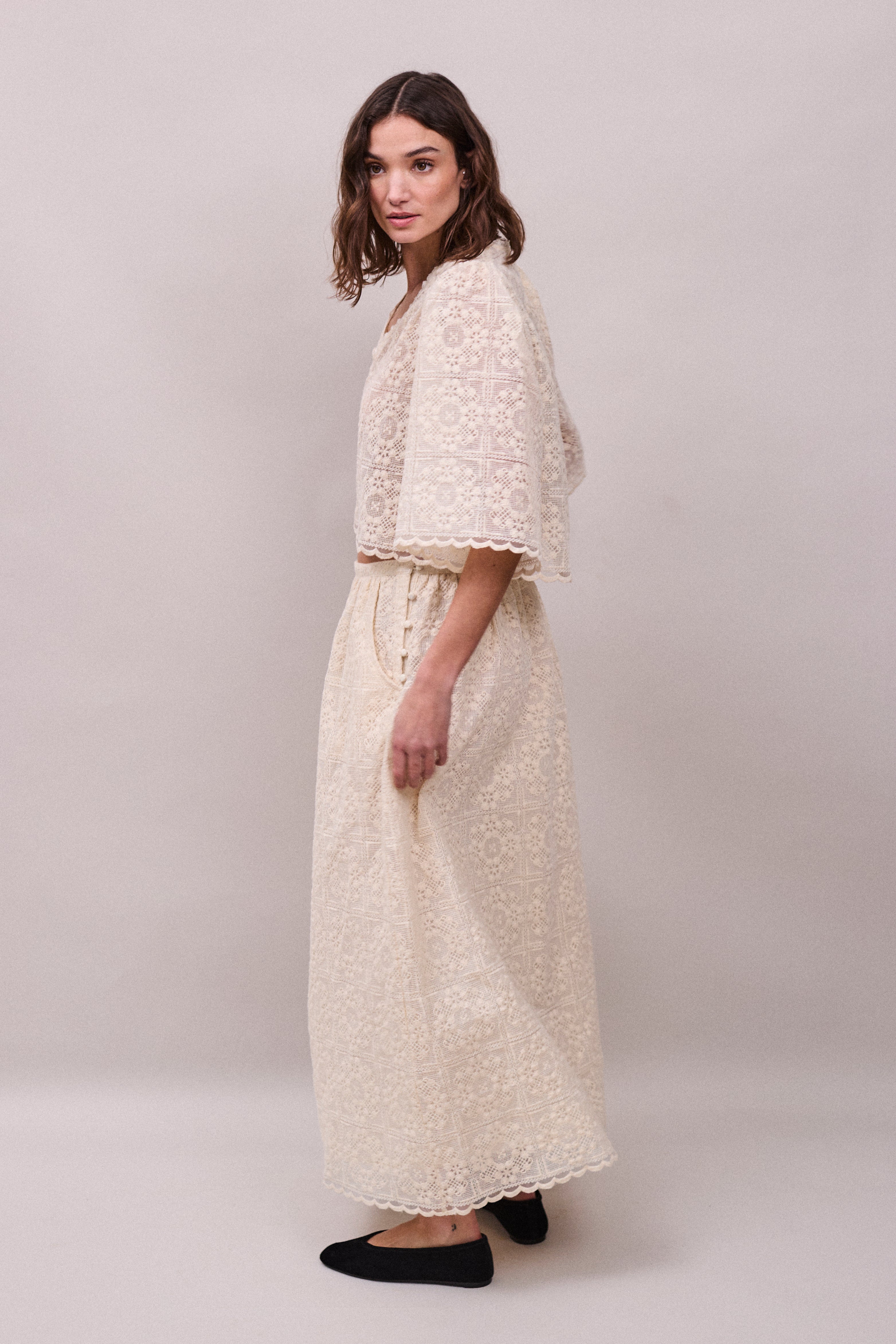 Faune Jean Skirt in Lace Flower Oyster