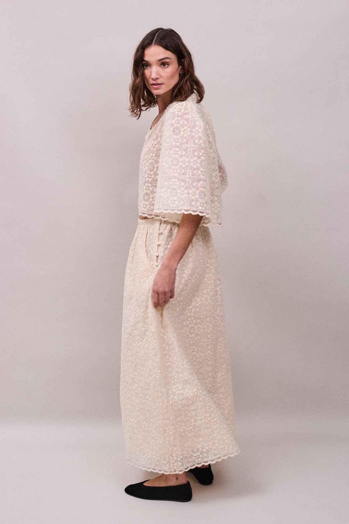 Faune Jean Skirt in Lace Flower Oyster