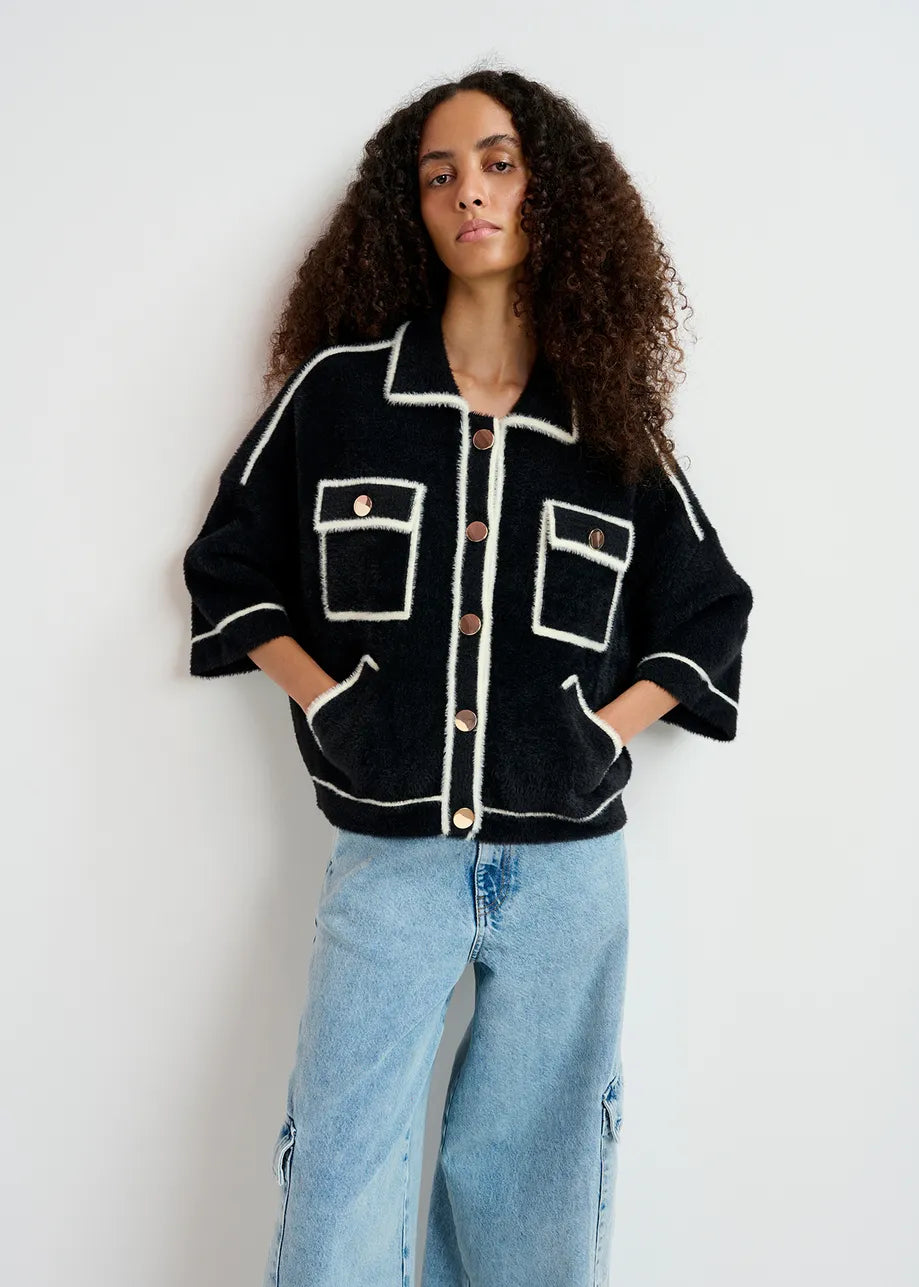 EA Galena Furry Knitted Jacket in Black