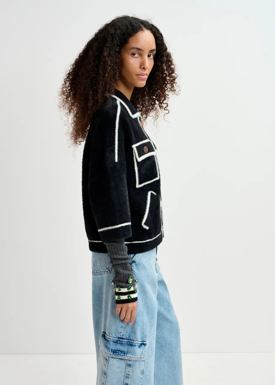 EA Galena Furry Knitted Jacket in Black