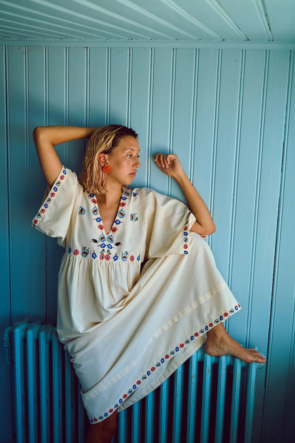 HABIBA Flora Dress in Vanilla | Organic Cotton Embroidered Dress