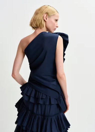 EA Haven Asymmetric Ruffle Top in Dark Sapphire