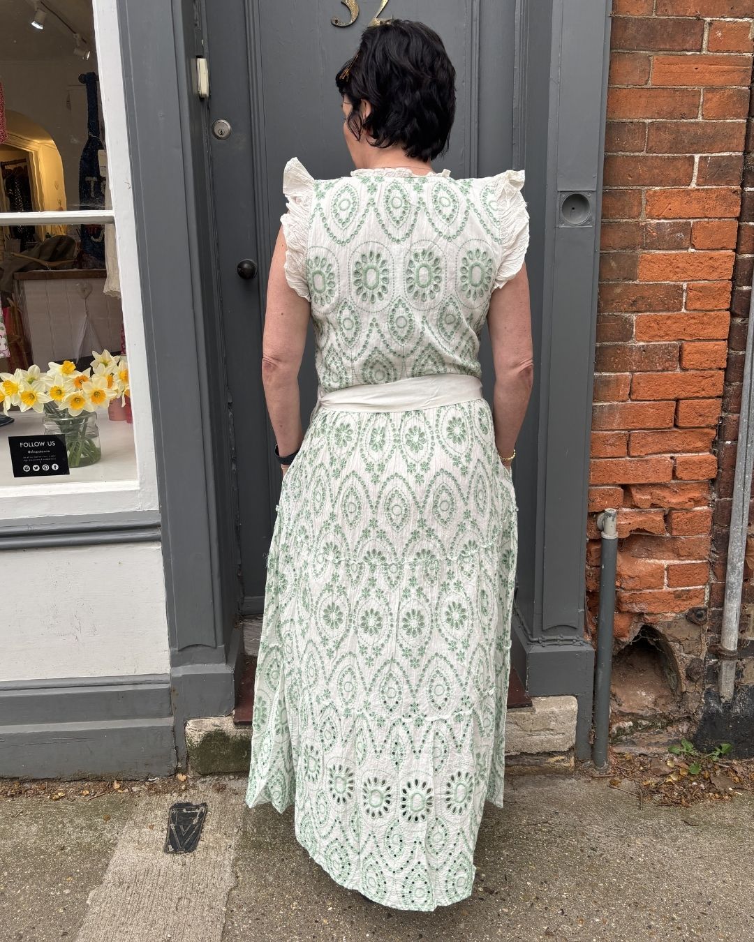 Handprint Dream Apparel Verde Dress in White Mint