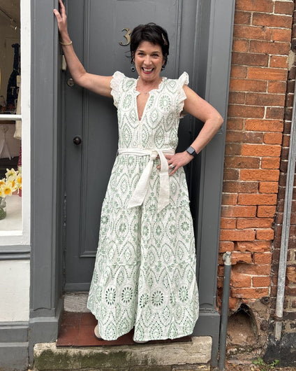 Handprint Dream Apparel Verde Dress in White Mint