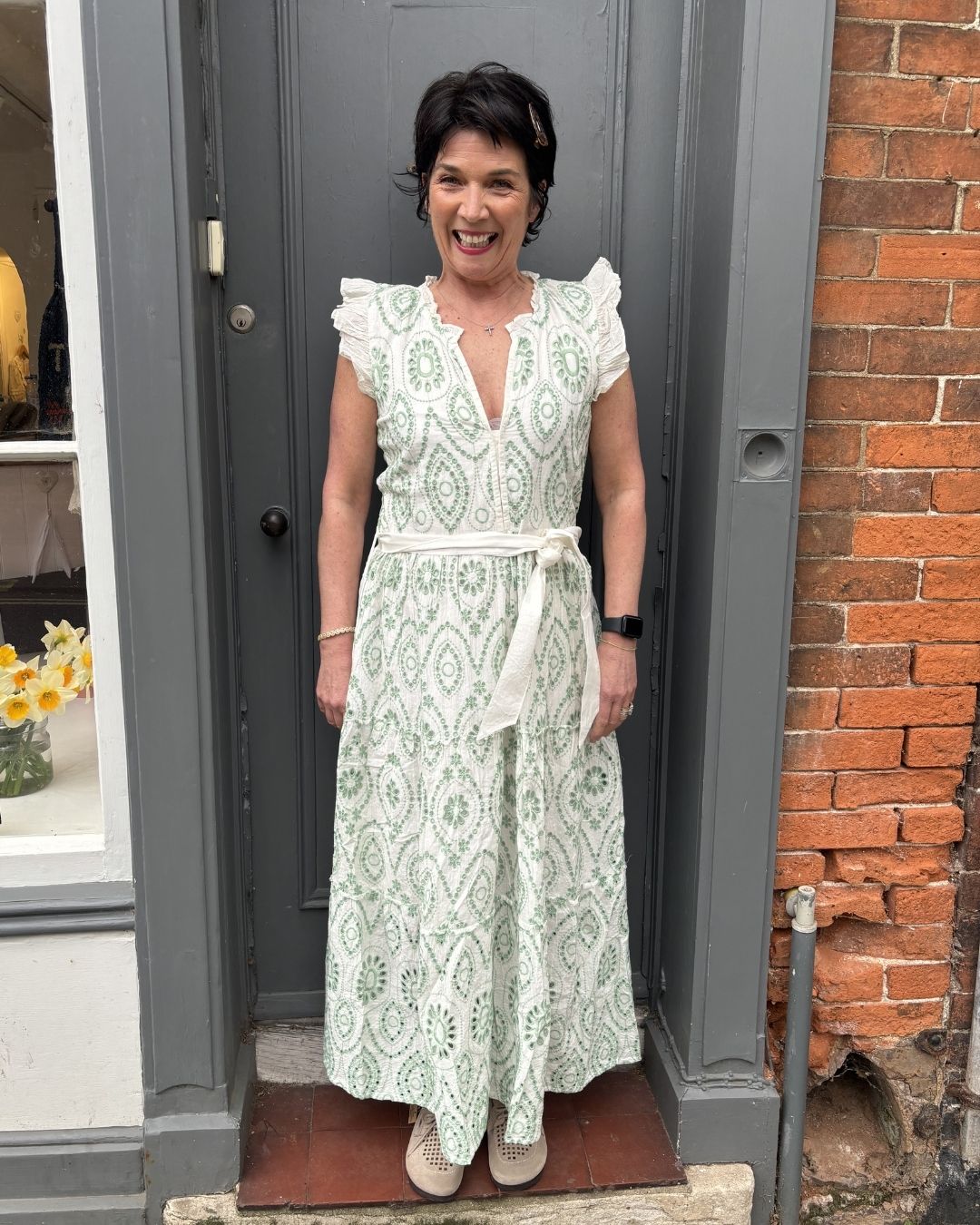 Handprint Dream Apparel Verde Dress in White Mint