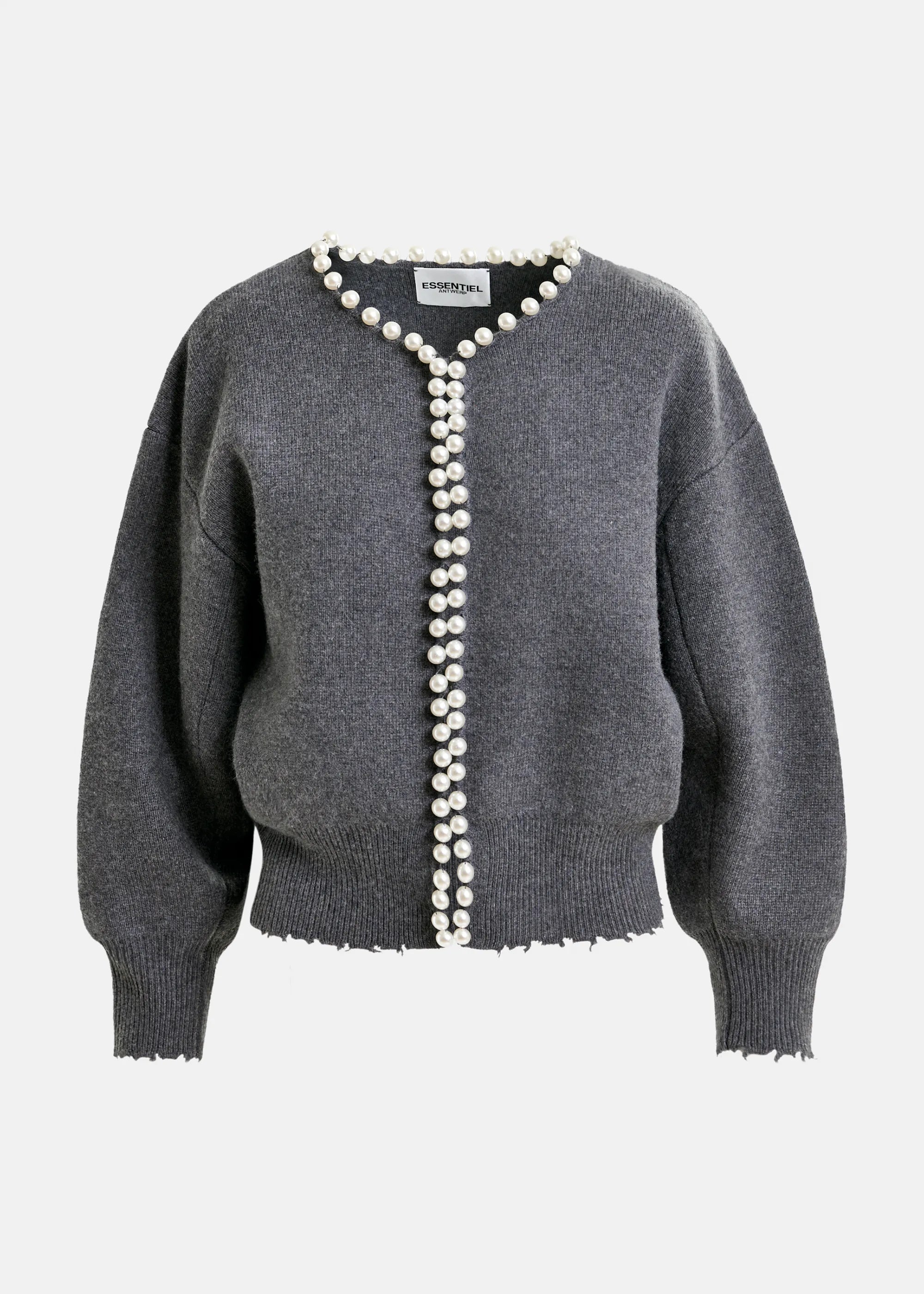 Essentiel Antwerp Ideas Knit Beaded Cardi in Grey