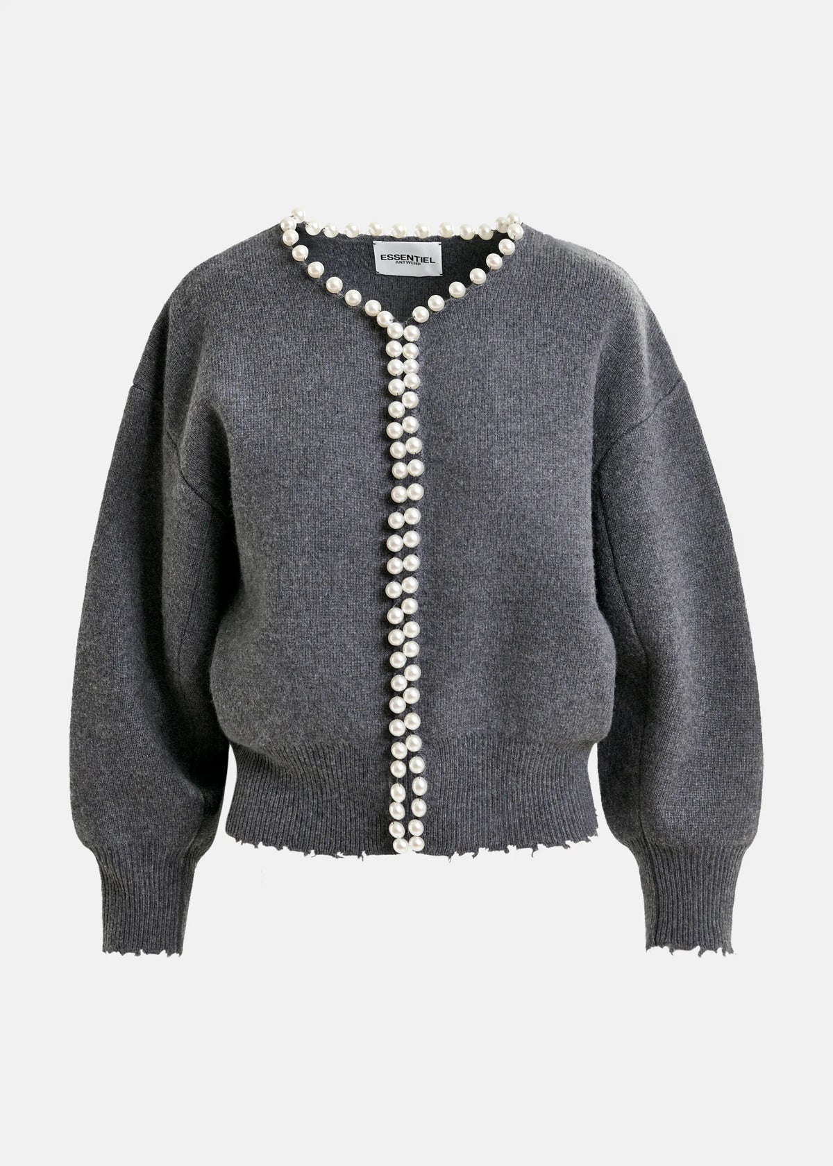 Essentiel Antwerp Ideas Knit Beaded Cardi in Grey