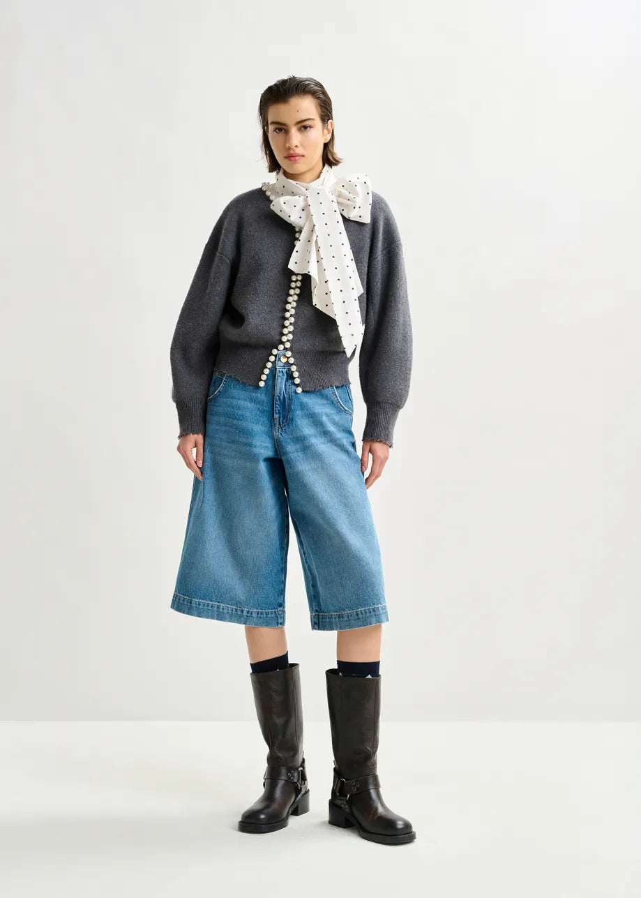 Essentiel Antwerp Ideas Knit Beaded Cardi in Grey