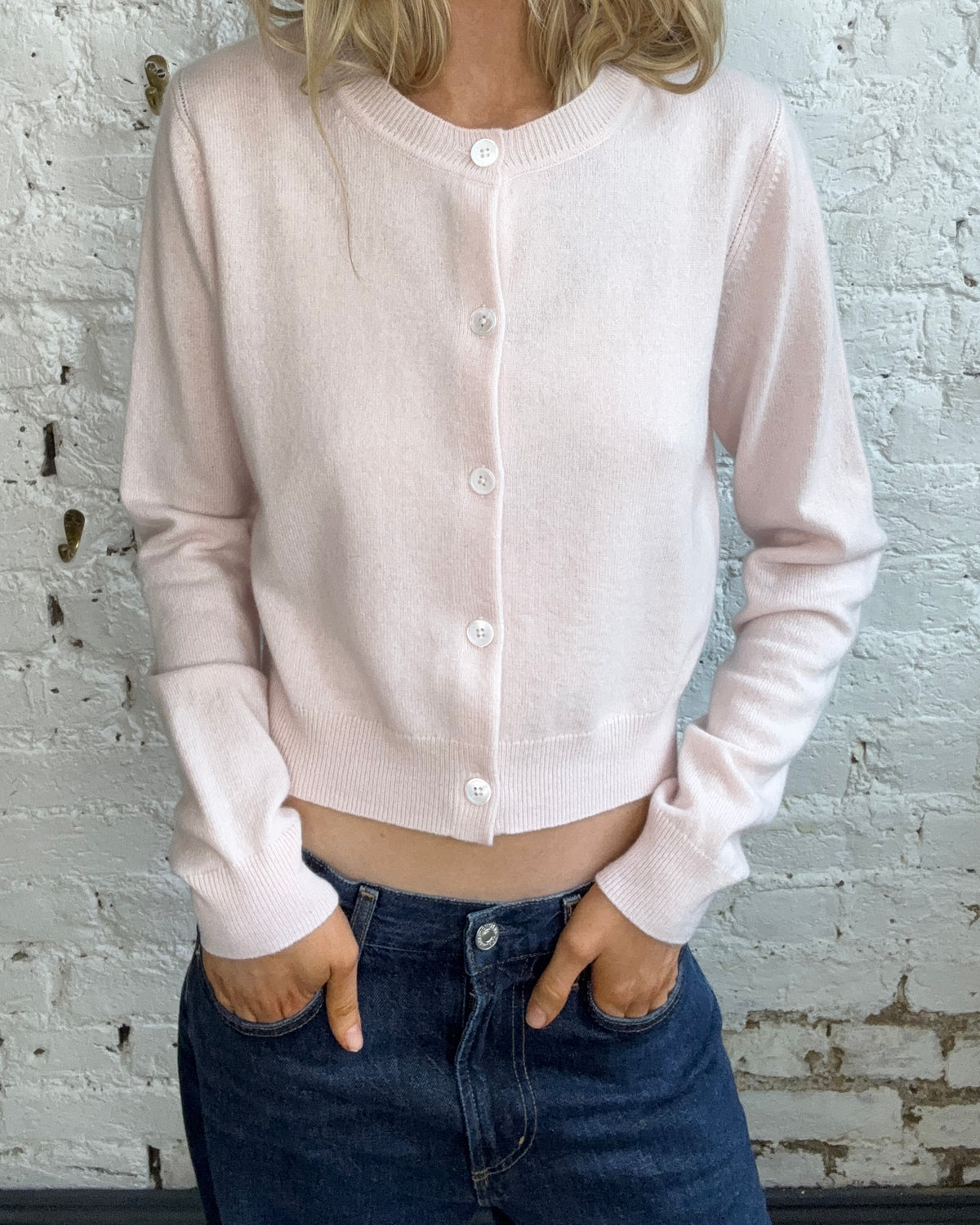 PARK Cashmere Cardigan in Pale Pink