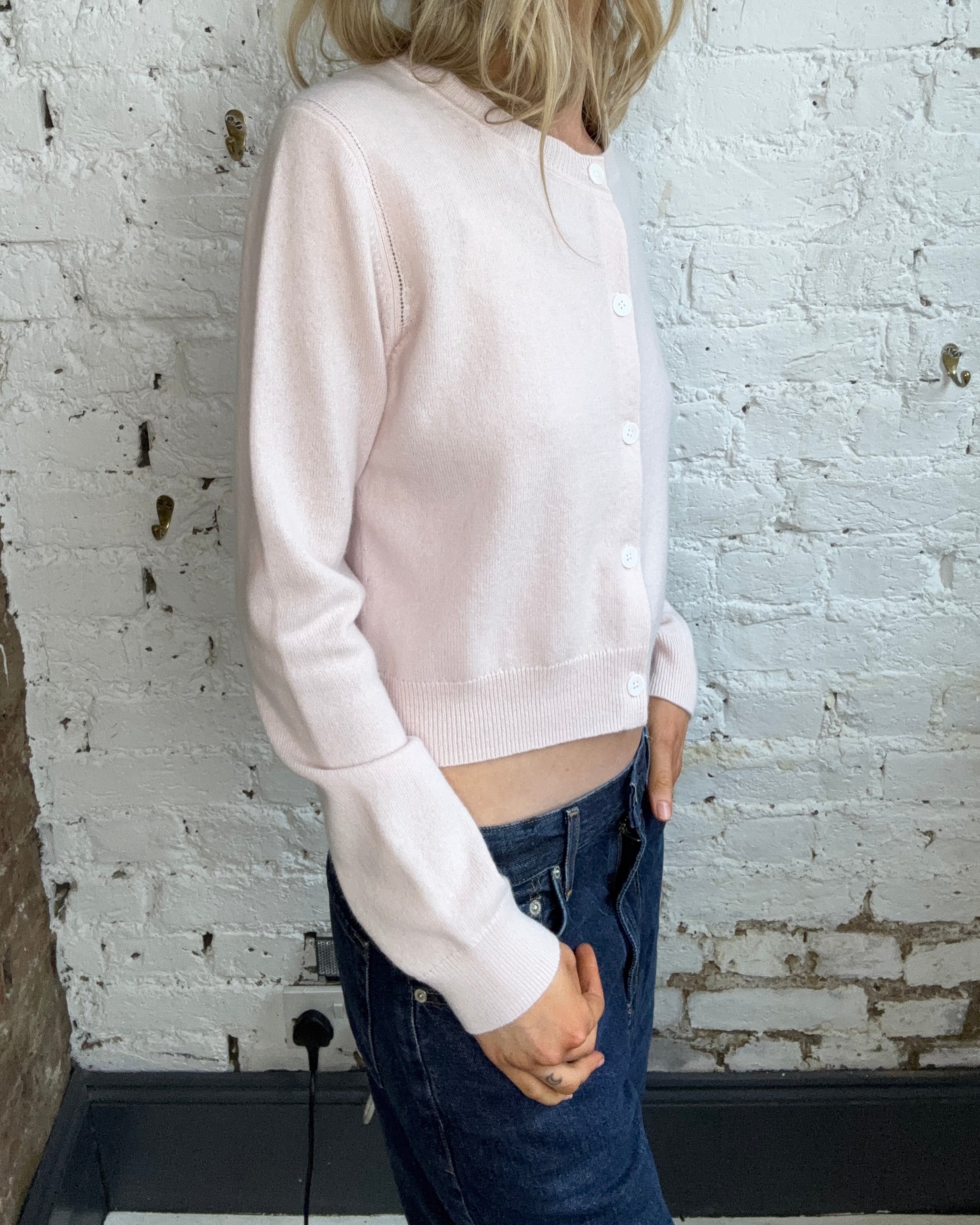 PARK Cashmere Cardigan in Pale Pink