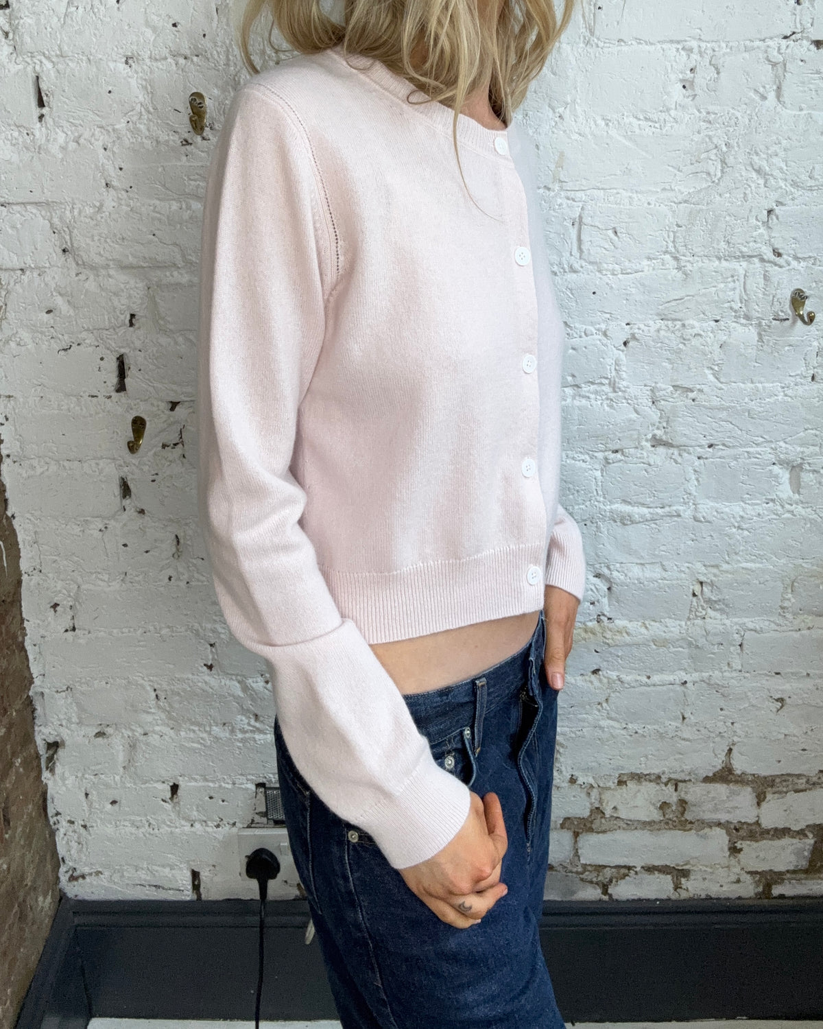 PARK Cashmere Cardigan in Pale Pink