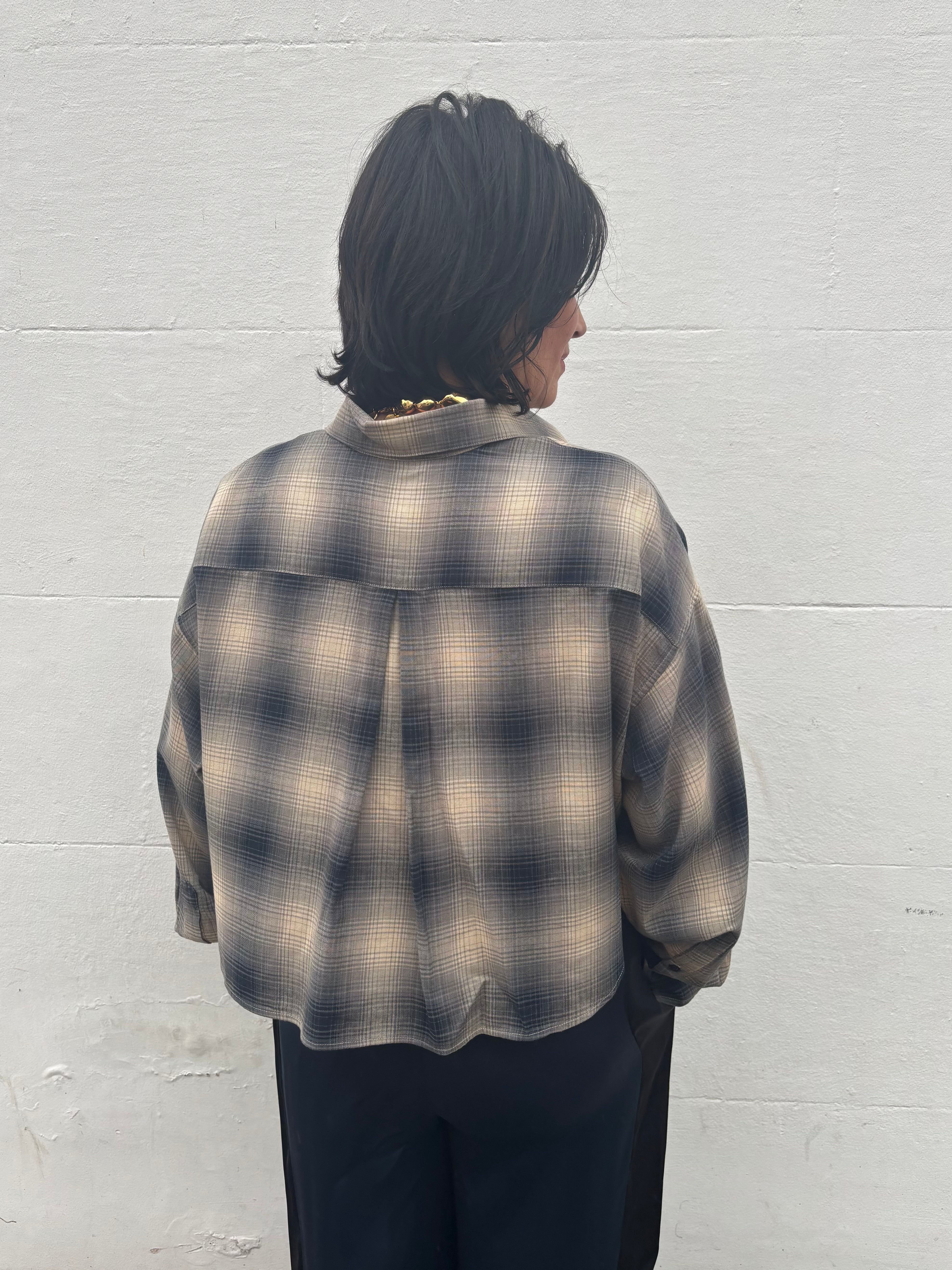 Rag & Bone Marin Cropped Plaid Shirt in Navy