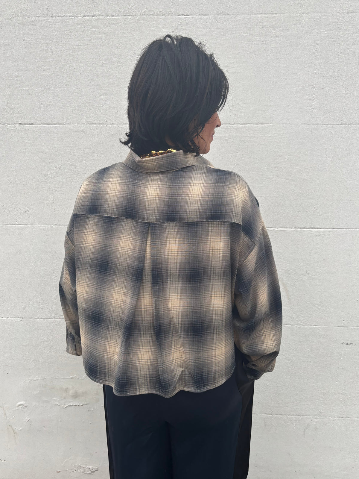 Rag & Bone Marin Cropped Plaid Shirt in Navy