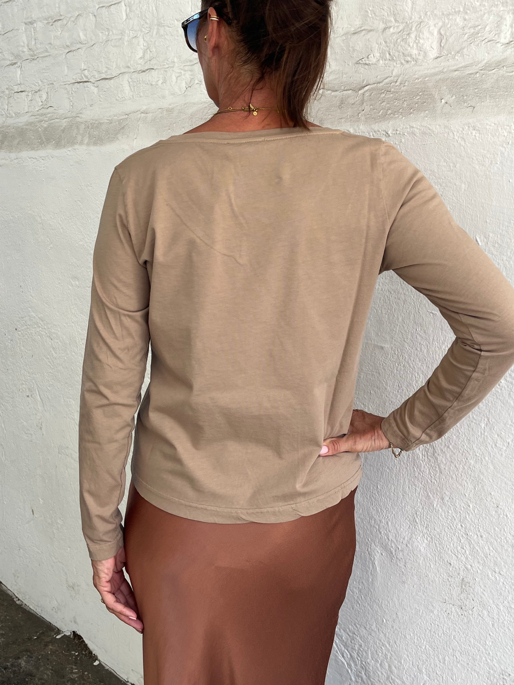 Crossley Biril LS V Neck Tee - Almond