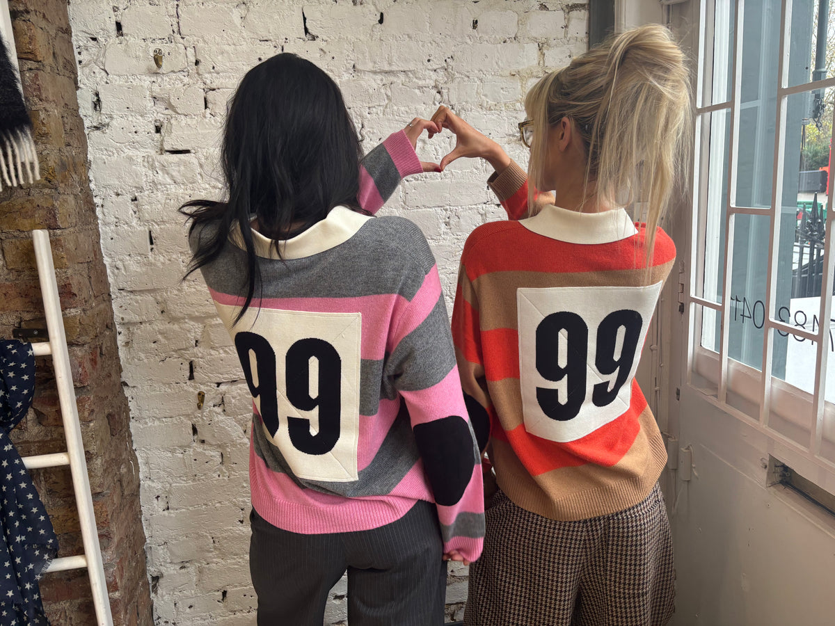 Essentiel Antwerp Jarn Striped Knit Polo in Nectarine