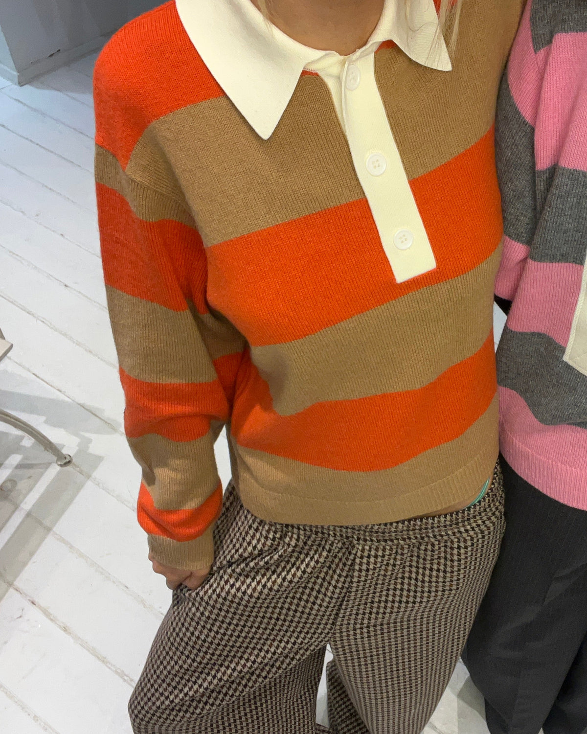 Essentiel Antwerp Jarn Striped Knit Polo in Nectarine