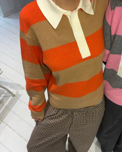 You added <b><u>Essentiel Antwerp Jarn Striped Knit Polo in Nectarine</u></b> to your cart.